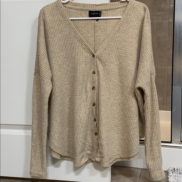 Out From Under Oversized Thermal Button-Front Top - Picture 3 of 6